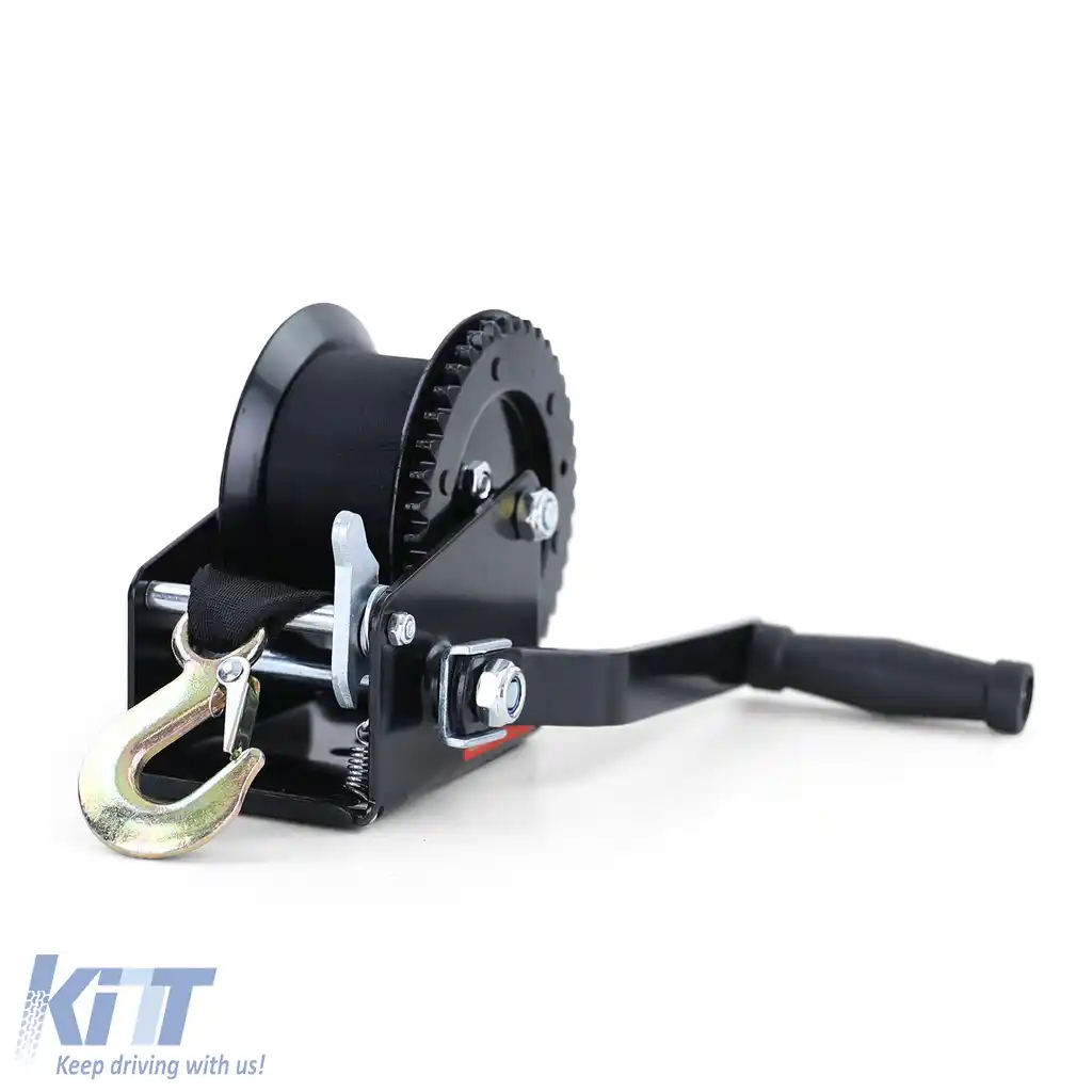 Profi 600kg Winch manuală cu curea de 8 metri neagră, potrivită pentru remorci auto-image-6199399
