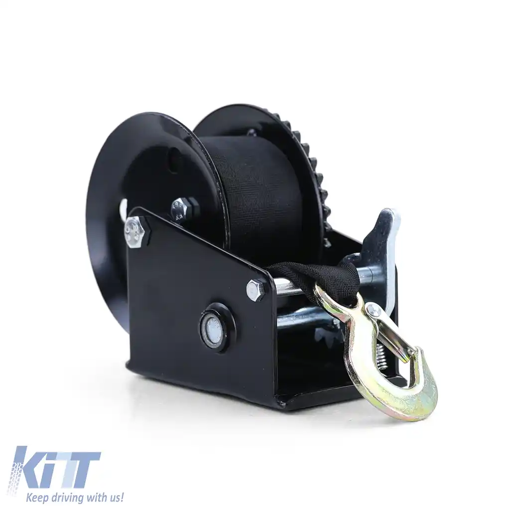 Profi 600kg Winch manuală cu curea de 8 metri neagră, potrivită pentru remorci auto-image-6199400