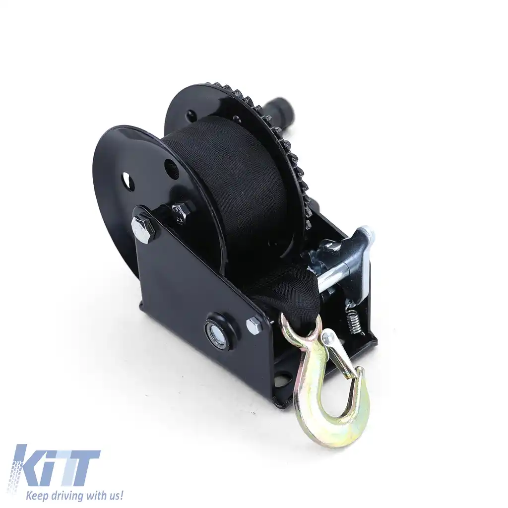 Profi 600kg Winch manuală cu curea de 8 metri neagră, potrivită pentru remorci auto-image-6199402