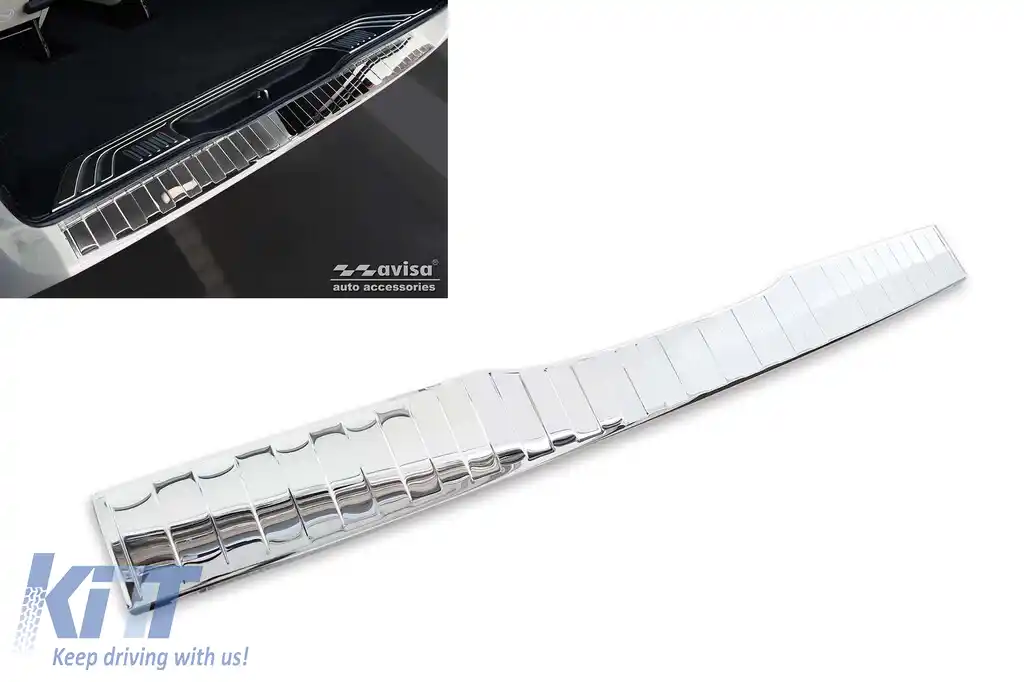 Protector de bara spate Avisa potrivit pentru Mercedes V-Class W447, Vito, Marco Polo 2014-2019 cu două uși spate și portbagaj care se deschide în sus, crom