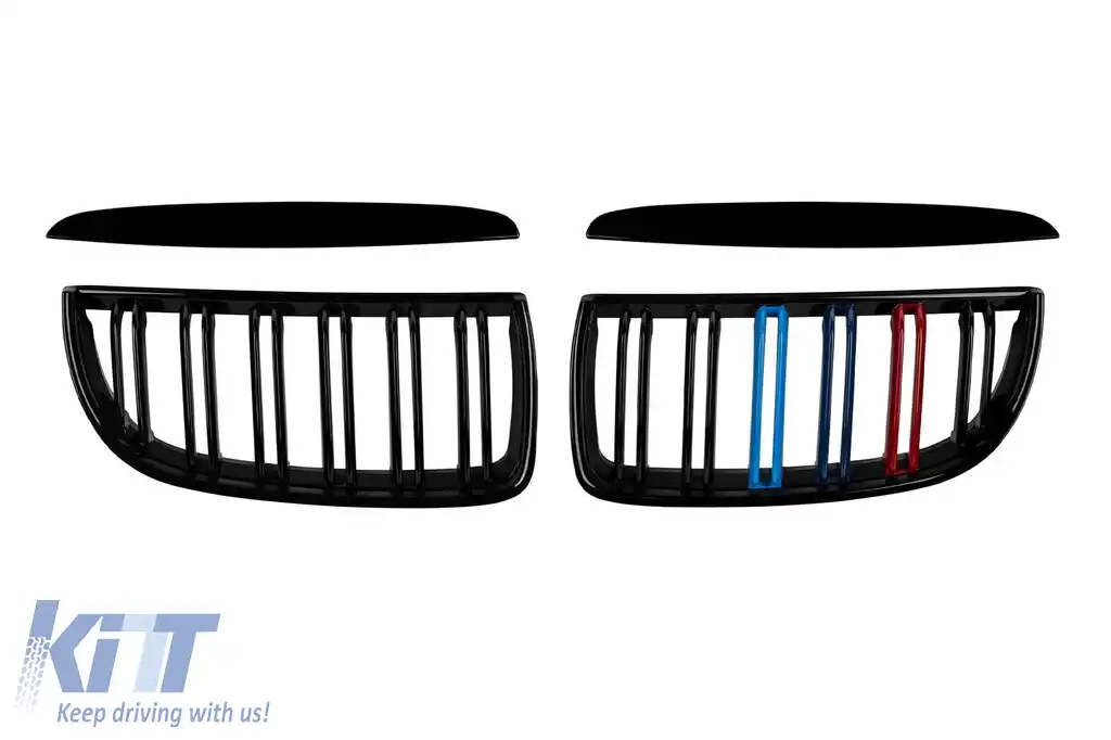 Racorduri cu nervuri duble, lac negru cu decorare M, potrivite pentru BMW Seria 3 E90 sedan, E91 break 2005-2008