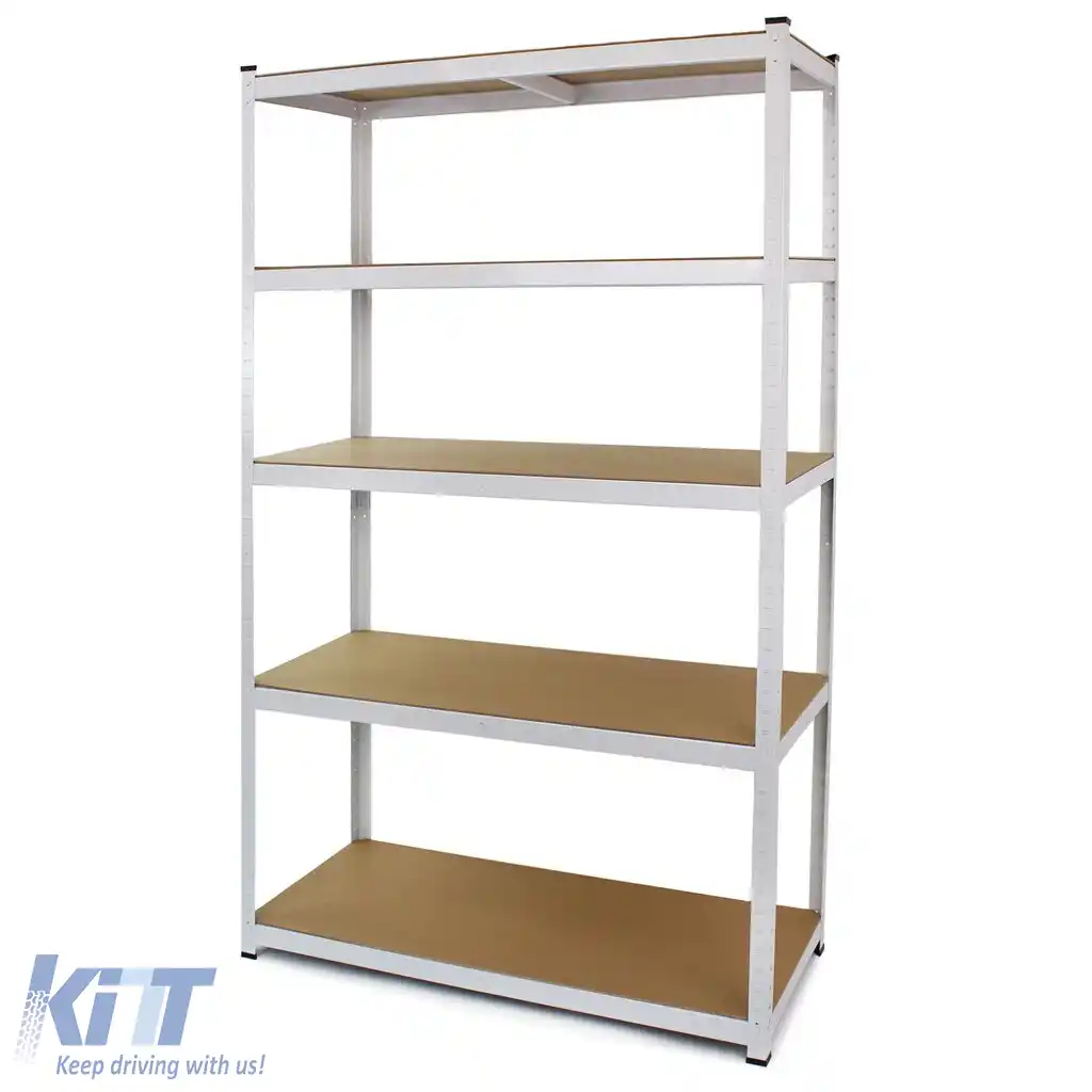 Raft de depozitare fără șuruburi pentru pivniță, atelier, dimensiuni 2000x1200x600mm, metal alb