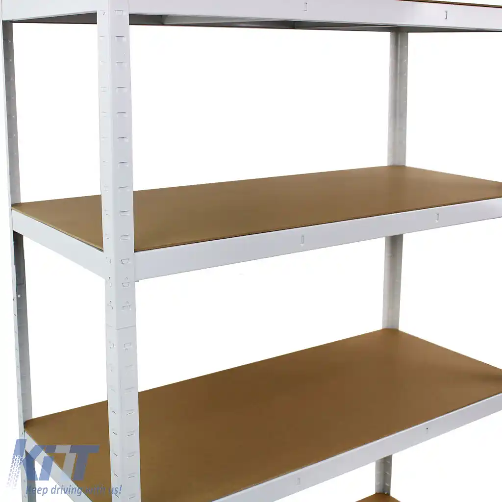 Raft de depozitare fără șuruburi pentru pivniță, atelier, dimensiuni 2000x1200x600mm, metal alb-image-6198617