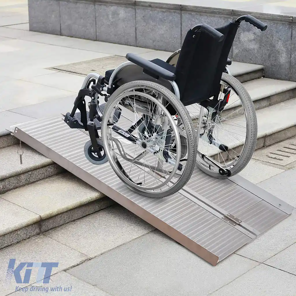 Rampă pentru scaun cu rotile din aluminiu cu margini ghid, pliabilă 152x70cm, max. 270kg
