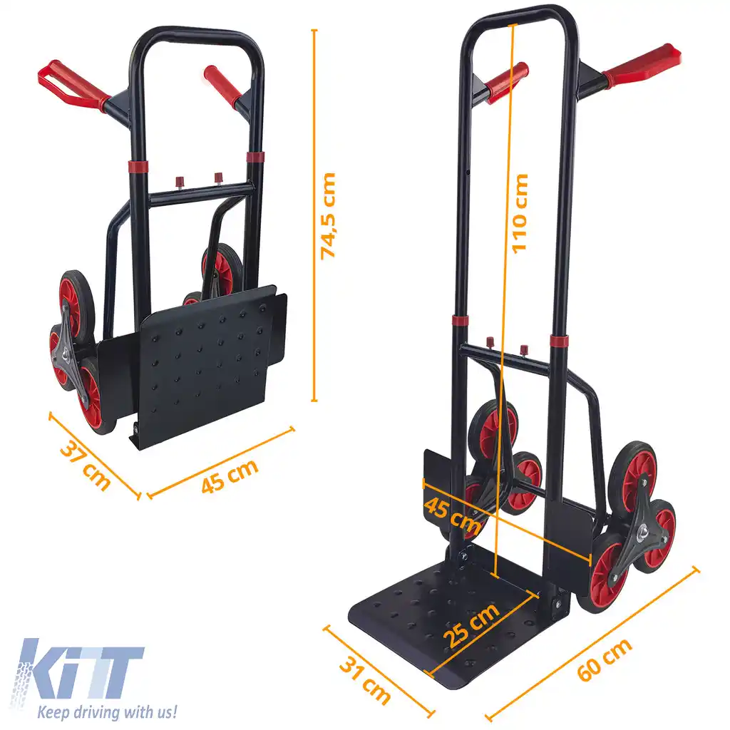 RAMROXX® cărucior de transport cu mâner pentru scări de 150 kg – urcător de scări cu platformă de 305×285 mm-image-6207885