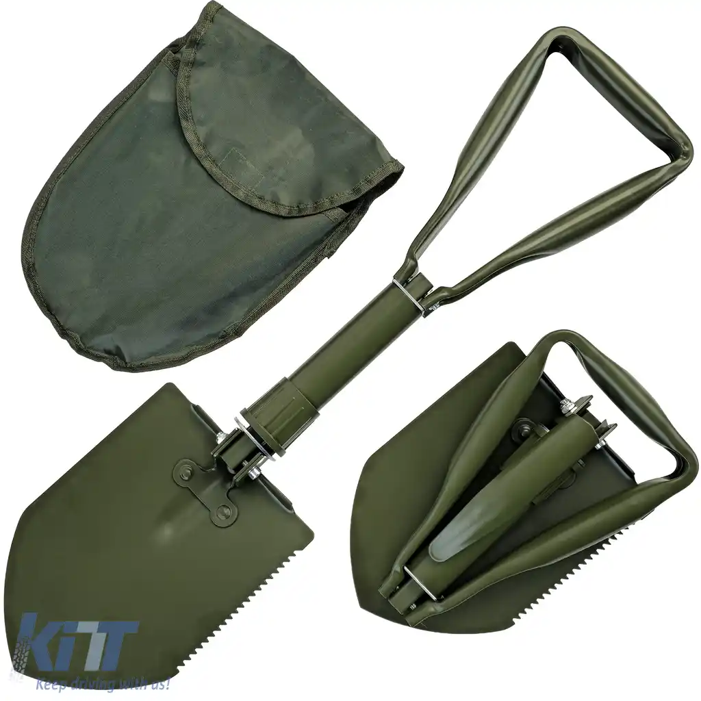 RAMROXX Lopată Pliabilă de Supraviețuire Verde Oliv Lopată Săpăligă Fierăstrău inclusiv. Pungă