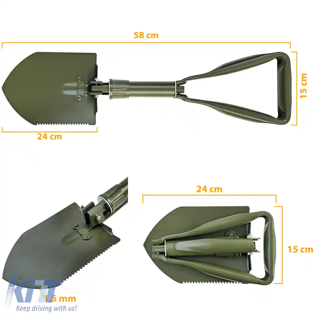 RAMROXX Lopată Pliabilă de Supraviețuire Verde Oliv Lopată Săpăligă Fierăstrău inclusiv. Pungă-image-6205687