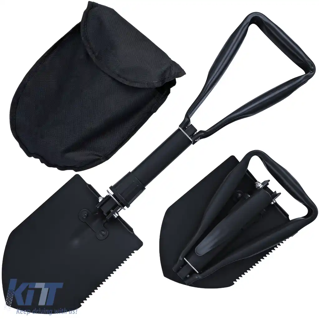 RAMROXX Lopată Pliabilă Supraviețuire Neagră Lopată Săpăligă Fierăstrău incl. Pungă