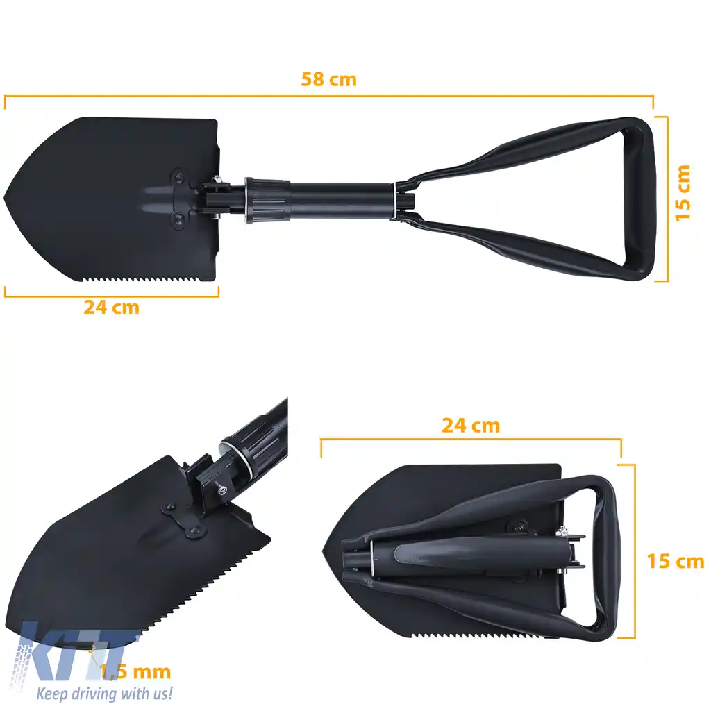 RAMROXX Lopată Pliabilă Supraviețuire Neagră Lopată Săpăligă Fierăstrău incl. Pungă-image-6203564