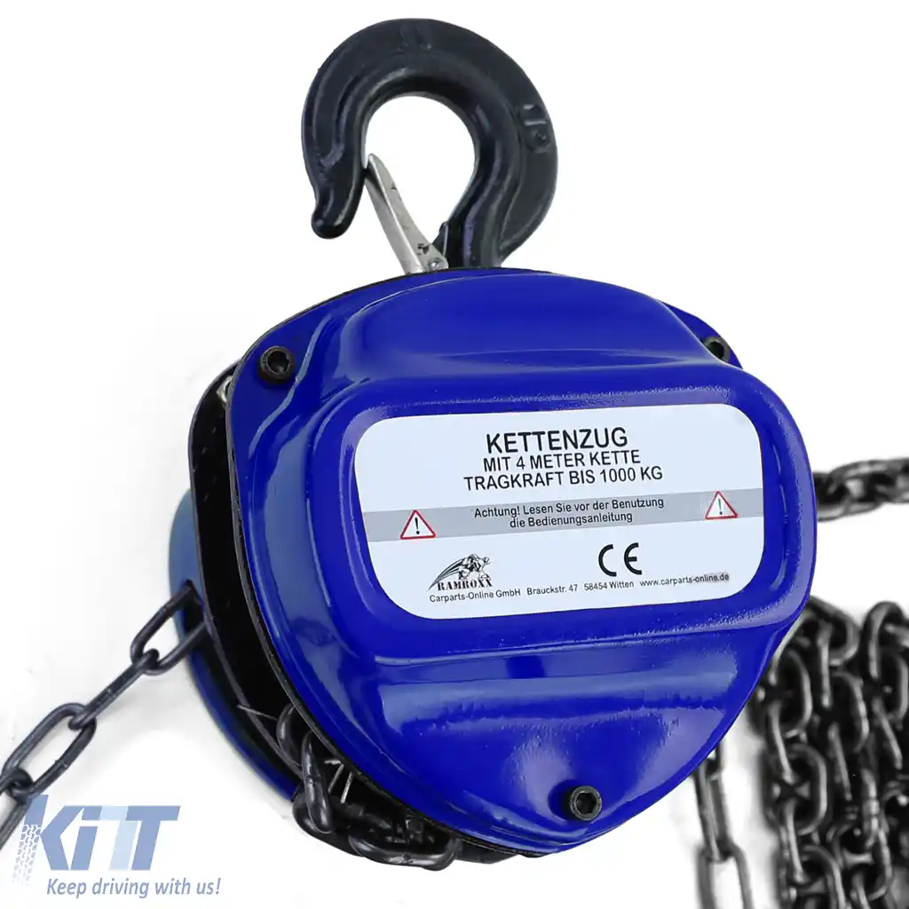 RAMROXX Pro 1000kg Cârlig de ridicare cu pully Negru până la 4 Metri-image-6191620