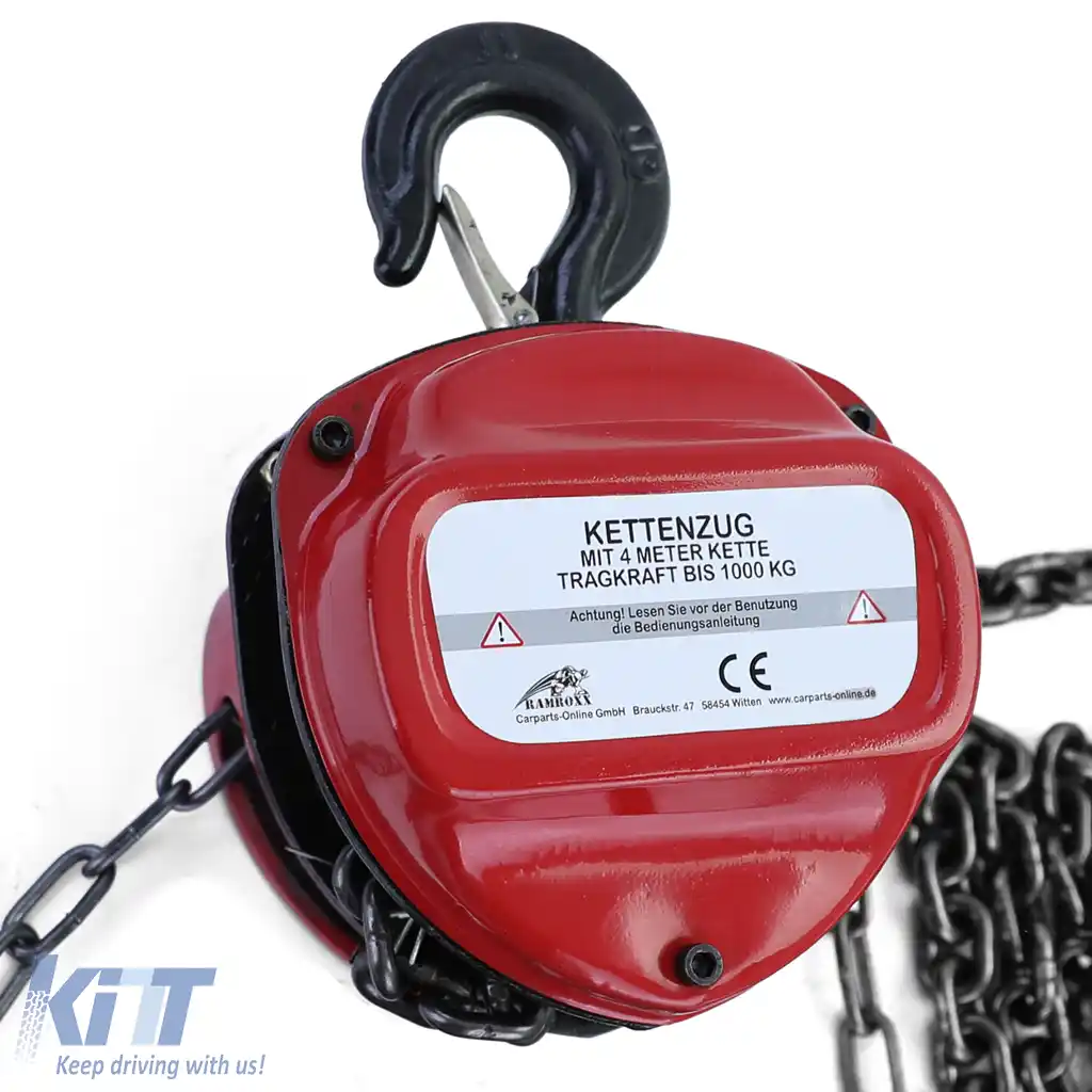 RAMROXX Pro 1000kg Cârlig de ridicare cu roată roșie, până la 4 metri-image-6199091