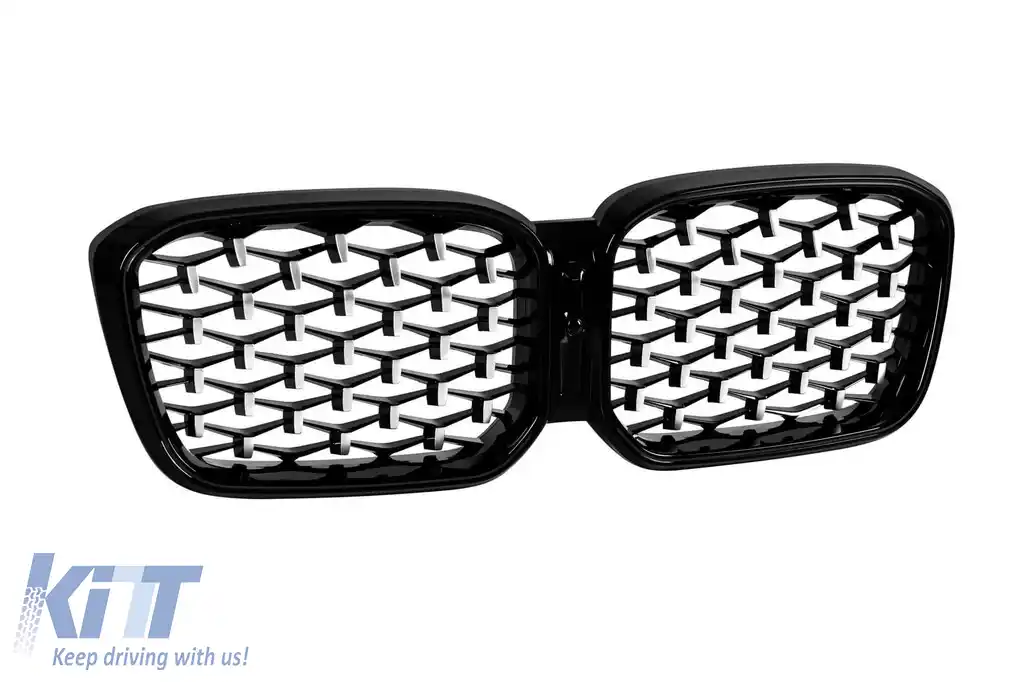 Rădăcini iluminate de tip Iconic Glow tip diamant, potrivite pentru BMW X3 G01, X4 G02 2022-2024, crom/negru-image-6237158