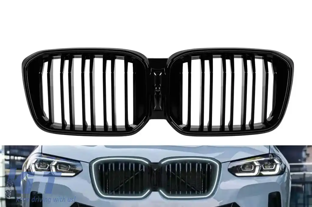 Rădăcini iluminate tip Iconic Glow cu nervuri duble potrivite pentru BMW X3 G01, X4 G02 2022-2024, lac negru