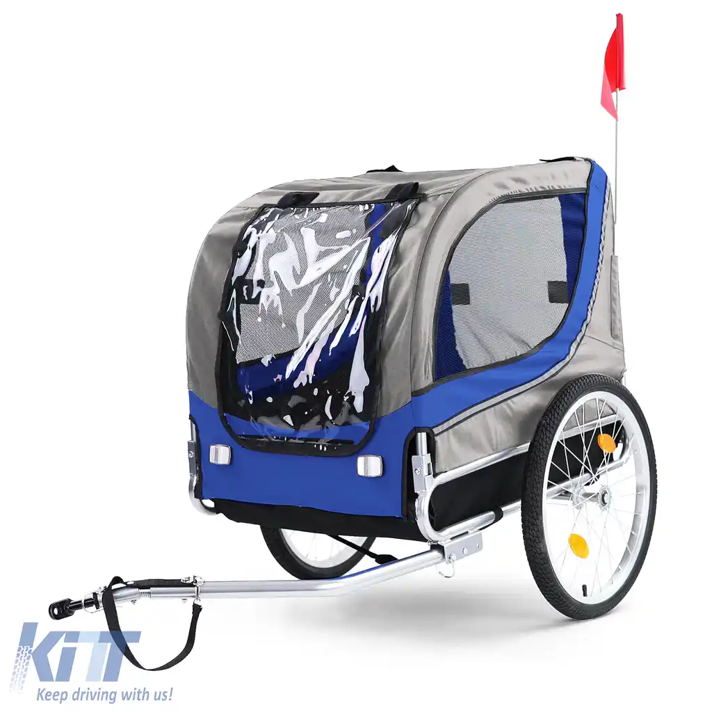 image-7-Remorcă pentru bicicletă, remorcă pentru câini, pliabilă pentru animale de companie, albastru-gri, până la 40kg