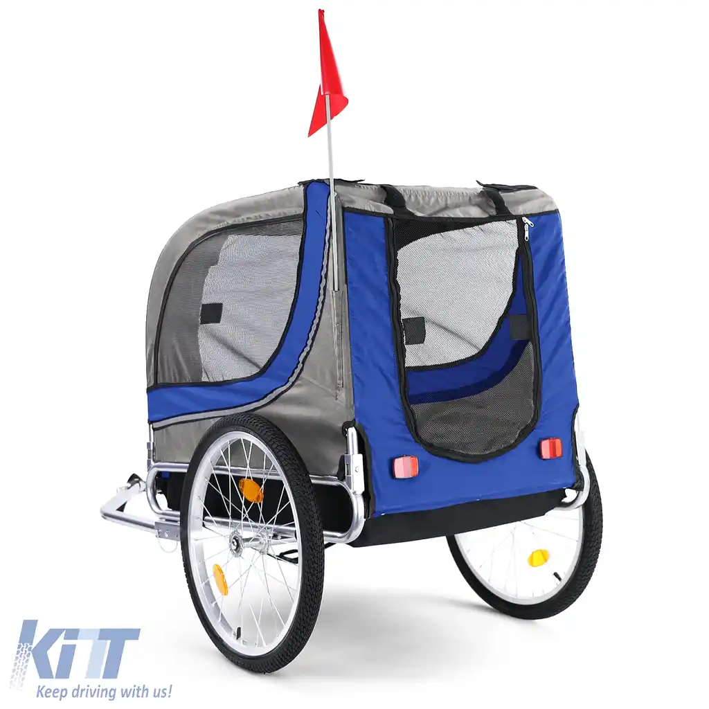 Remorcă pentru bicicletă, remorcă pentru câini, pliabilă pentru animale de companie, albastru-gri, până la 40kg-image-6191872