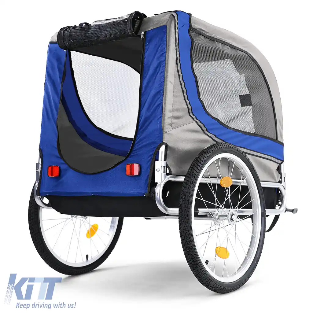 Remorcă pentru bicicletă, remorcă pentru câini, pliabilă pentru animale de companie, albastru-gri, până la 40kg-image-6191873