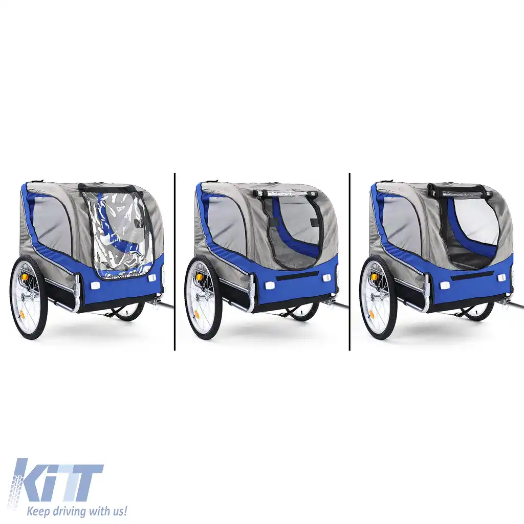 Remorcă pentru bicicletă, remorcă pentru câini, pliabilă pentru animale de companie, albastru-gri, până la 40kg-image-6191874