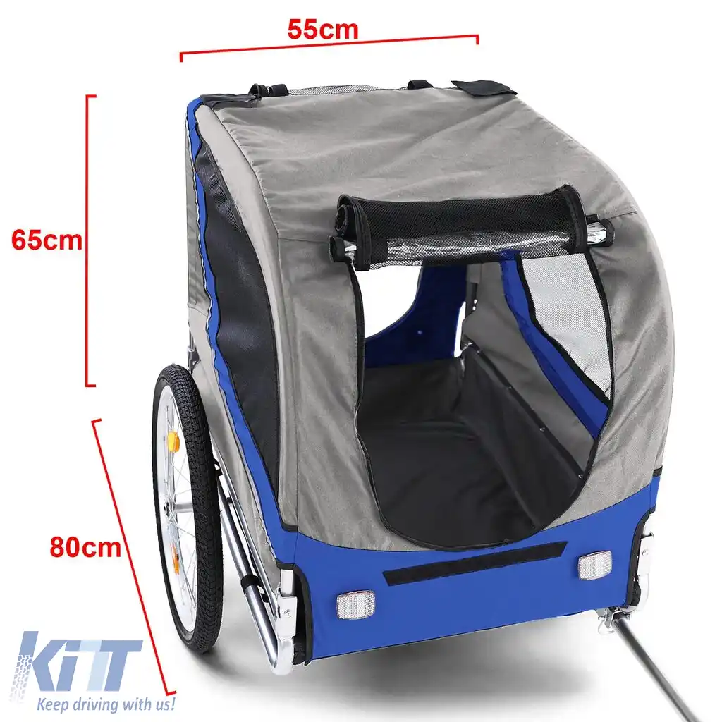 Remorcă pentru bicicletă, remorcă pentru câini, pliabilă pentru animale de companie, albastru-gri, până la 40kg-image-6191875