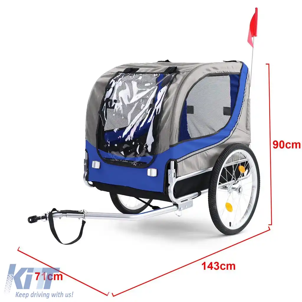 Remorcă pentru bicicletă, remorcă pentru câini, pliabilă pentru animale de companie, albastru-gri, până la 40kg-image-6191876