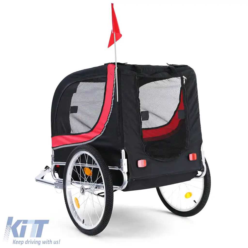 Remorcă pentru bicicletă, remorcă pentru câini, pliabilă pentru animale de companie, roșie-neagră, până la 40kg-image-6195330