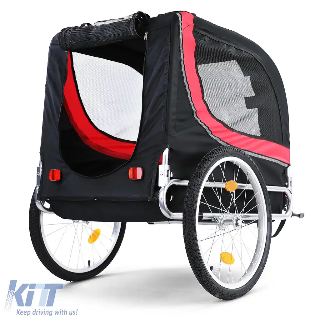 Remorcă pentru bicicletă, remorcă pentru câini, pliabilă pentru animale de companie, roșie-neagră, până la 40kg-image-6195331