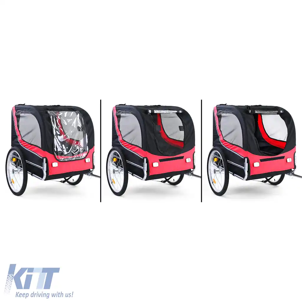 Remorcă pentru bicicletă, remorcă pentru câini, pliabilă pentru animale de companie, roșie-neagră, până la 40kg-image-6195332