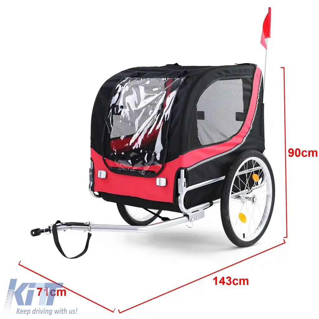 Remorcă pentru bicicletă, remorcă pentru câini, pliabilă pentru animale de companie, roșie-neagră, până la 40kg-image-6195334