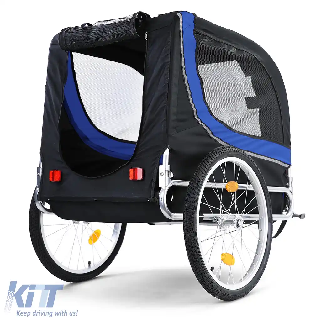 Remorcă pentru bicicletă, remorcă pentru câini, pliabilă pentru animale de companie, albastru-negru, până la 40kg-image-6195338