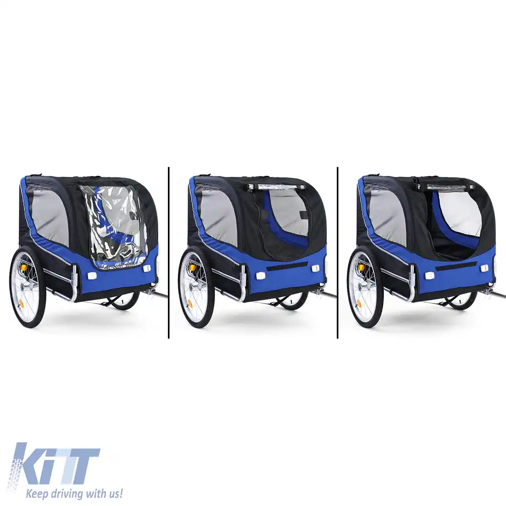 Remorcă pentru bicicletă, remorcă pentru câini, pliabilă pentru animale de companie, albastru-negru, până la 40kg-image-6195339