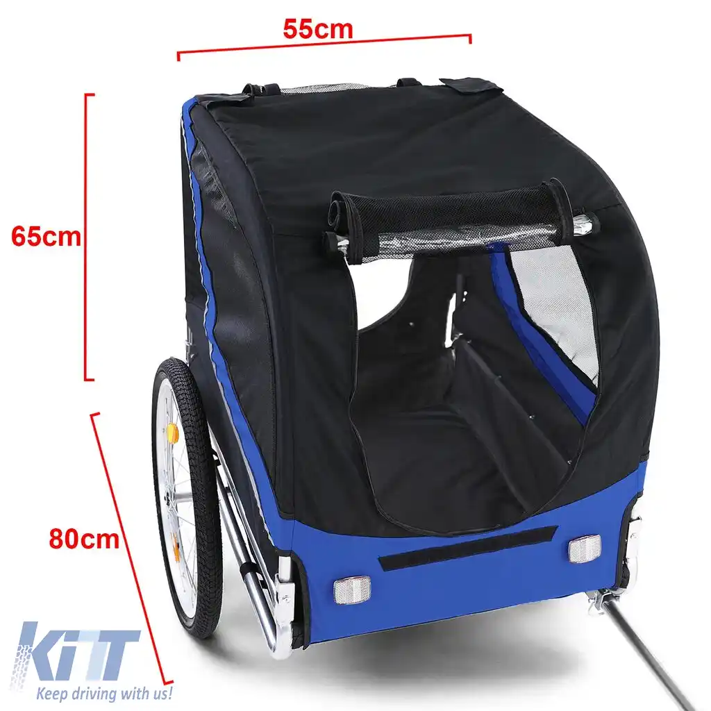 Remorcă pentru bicicletă, remorcă pentru câini, pliabilă pentru animale de companie, albastru-negru, până la 40kg-image-6195340