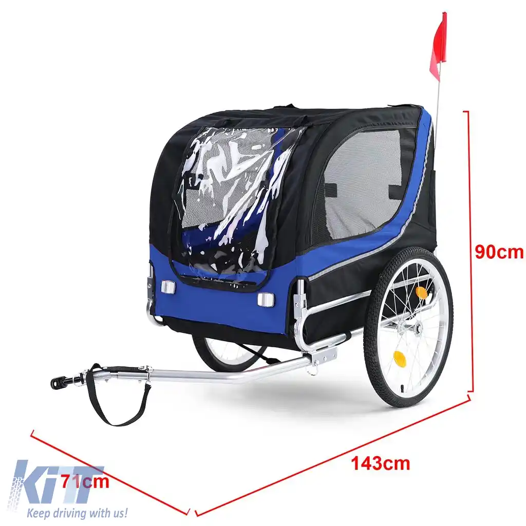 Remorcă pentru bicicletă, remorcă pentru câini, pliabilă pentru animale de companie, albastru-negru, până la 40kg-image-6195341