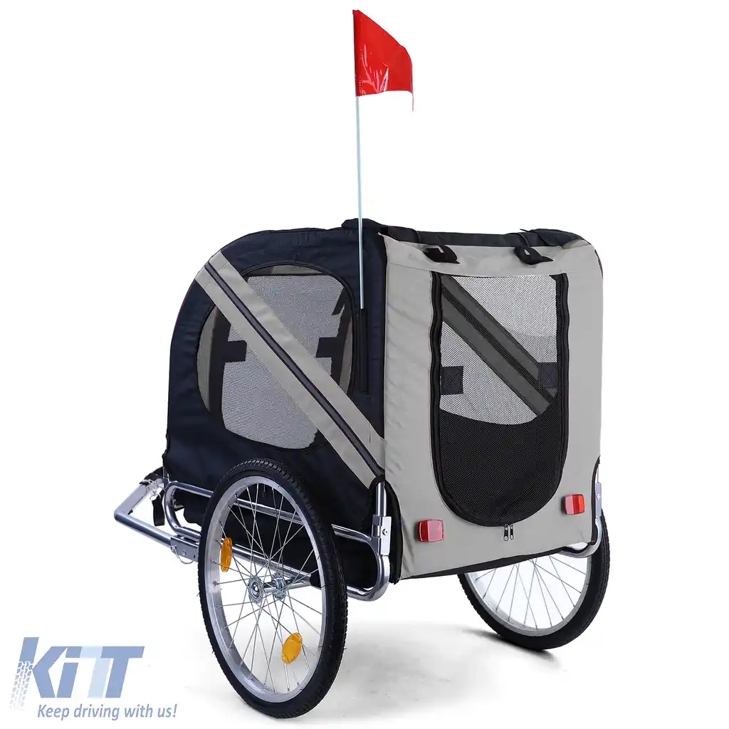 Remorcă pentru bicicletă, remorcă pentru câini, pliabilă pentru animale de companie de până la 40kg, gri-negru-image-6197318