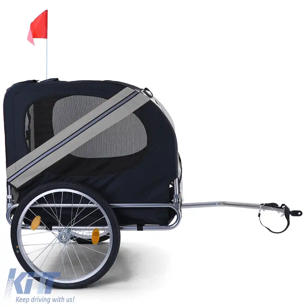 Remorcă pentru bicicletă, remorcă pentru câini, pliabilă pentru animale de companie de până la 40kg, gri-negru-image-6197319