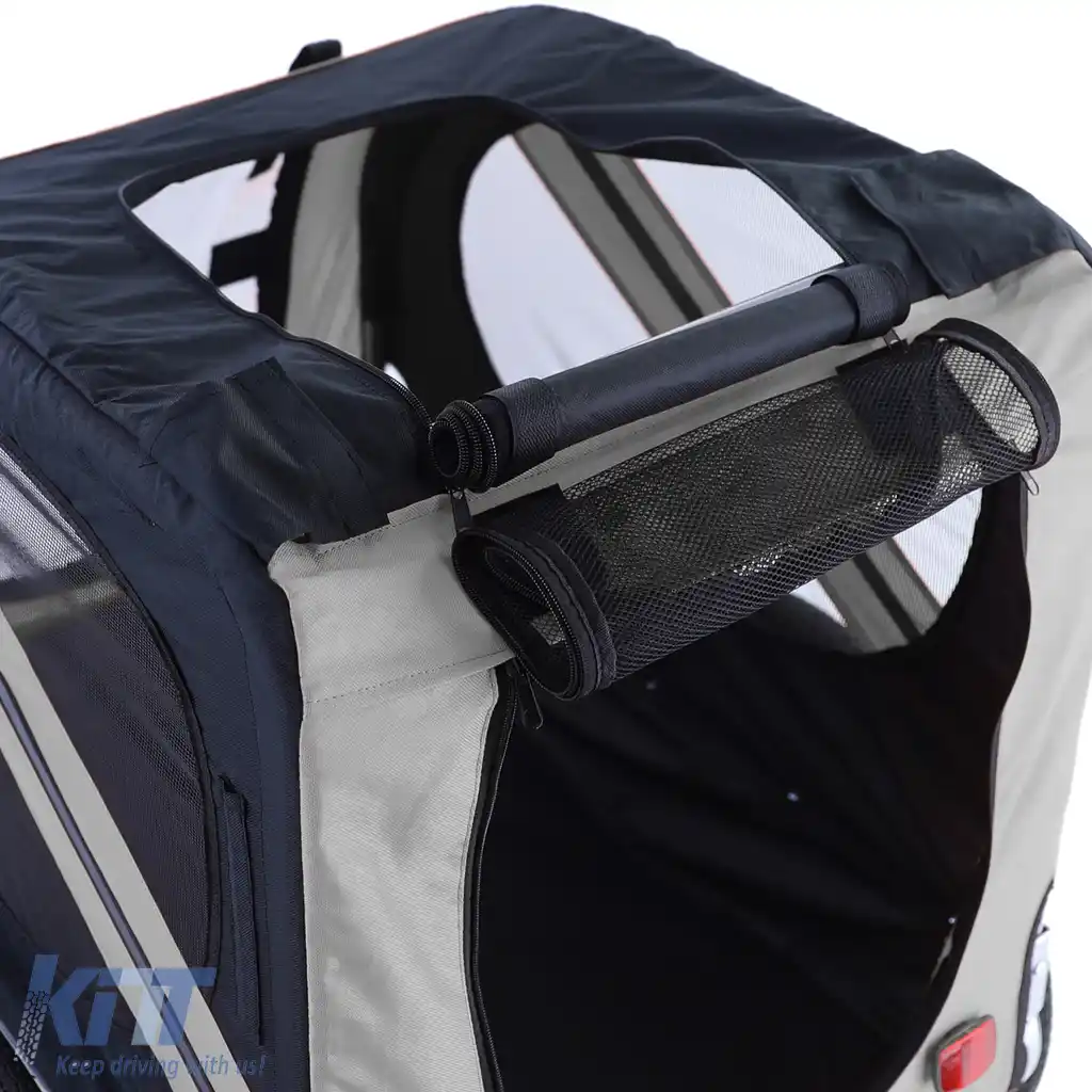 Remorcă pentru bicicletă, remorcă pentru câini, pliabilă pentru animale de companie de până la 40kg, gri-negru-image-6197324