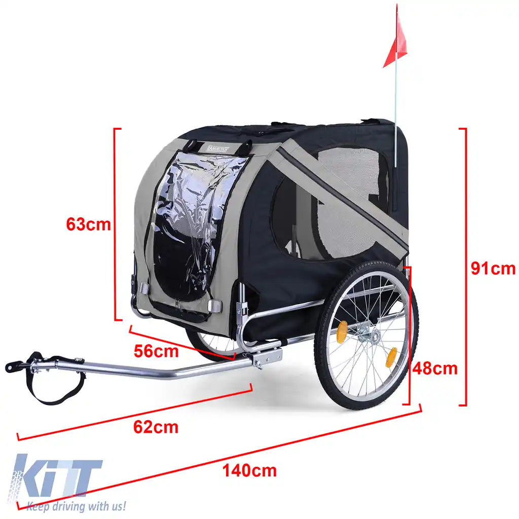 Remorcă pentru bicicletă, remorcă pentru câini, pliabilă pentru animale de companie de până la 40kg, gri-negru-image-6197326