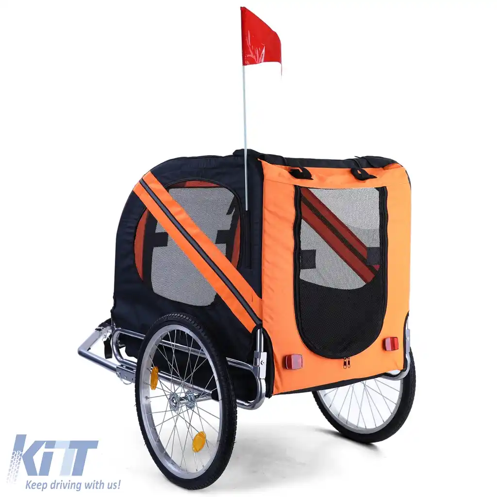 Remorcă pentru bicicletă, remorcă pentru câini, pliabilă, pentru animale de companie de până la 40kg, portocalie-neagră-image-6268339