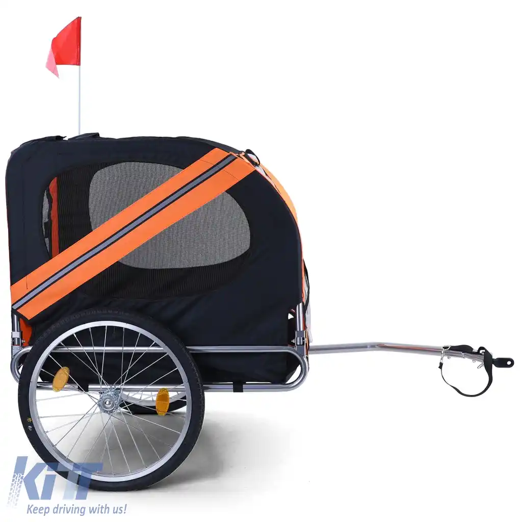 Remorcă pentru bicicletă, remorcă pentru câini, pliabilă, pentru animale de companie de până la 40kg, portocalie-neagră-image-6268340