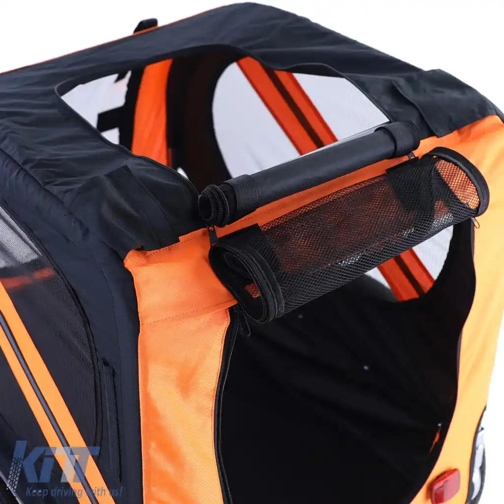 Remorcă pentru bicicletă, remorcă pentru câini, pliabilă, pentru animale de companie de până la 40kg, portocalie-neagră-image-6268345