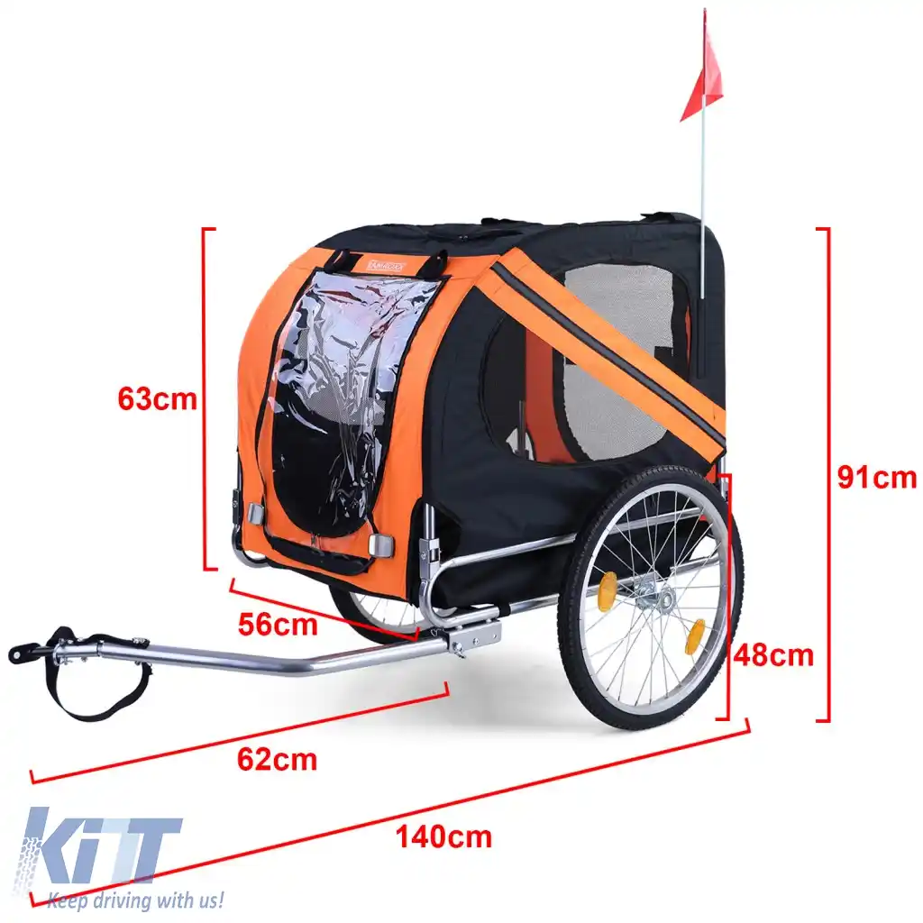 Remorcă pentru bicicletă, remorcă pentru câini, pliabilă, pentru animale de companie de până la 40kg, portocalie-neagră-image-6268347