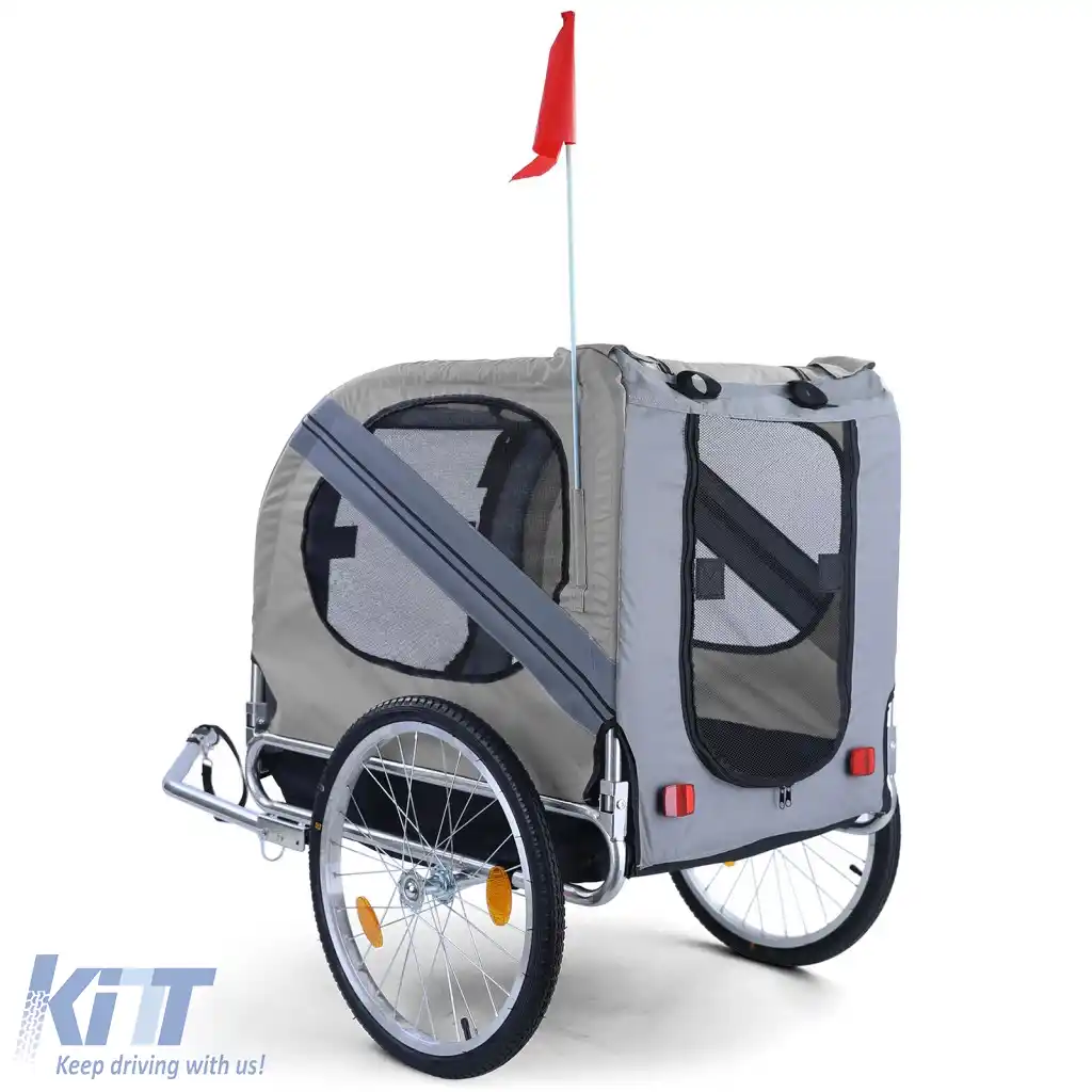 Remorcă pentru bicicletă, remorcă pentru câini, pliabilă pentru animale de companie de până la 40kg, gri-image-6326075