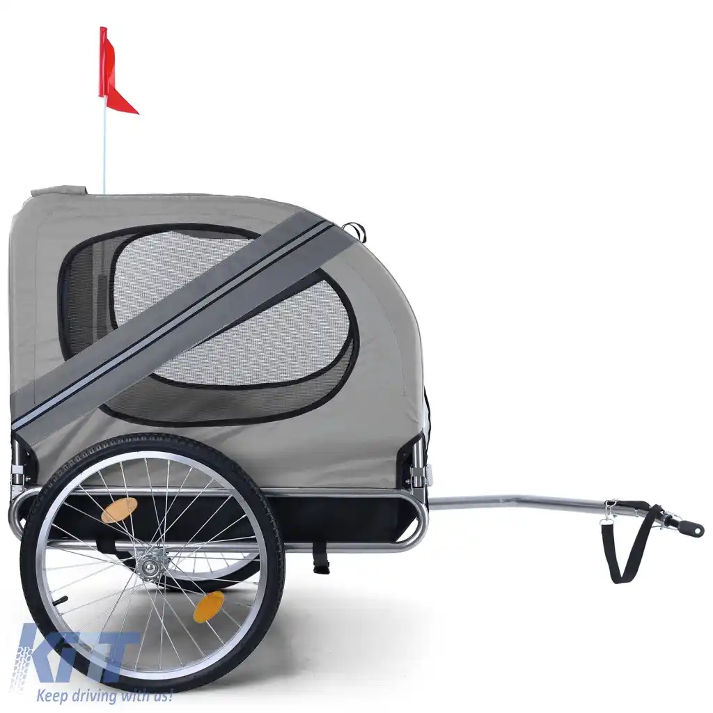 Remorcă pentru bicicletă, remorcă pentru câini, pliabilă pentru animale de companie de până la 40kg, gri-image-6326076