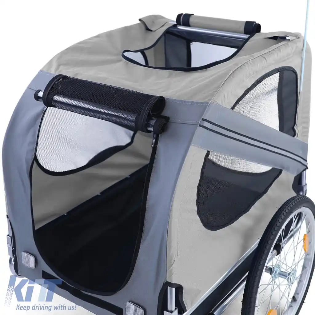 Remorcă pentru bicicletă, remorcă pentru câini, pliabilă pentru animale de companie de până la 40kg, gri-image-6326079