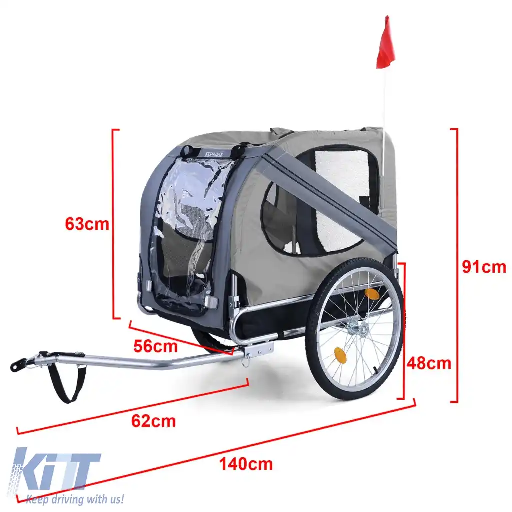 Remorcă pentru bicicletă, remorcă pentru câini, pliabilă pentru animale de companie de până la 40kg, gri-image-6326083