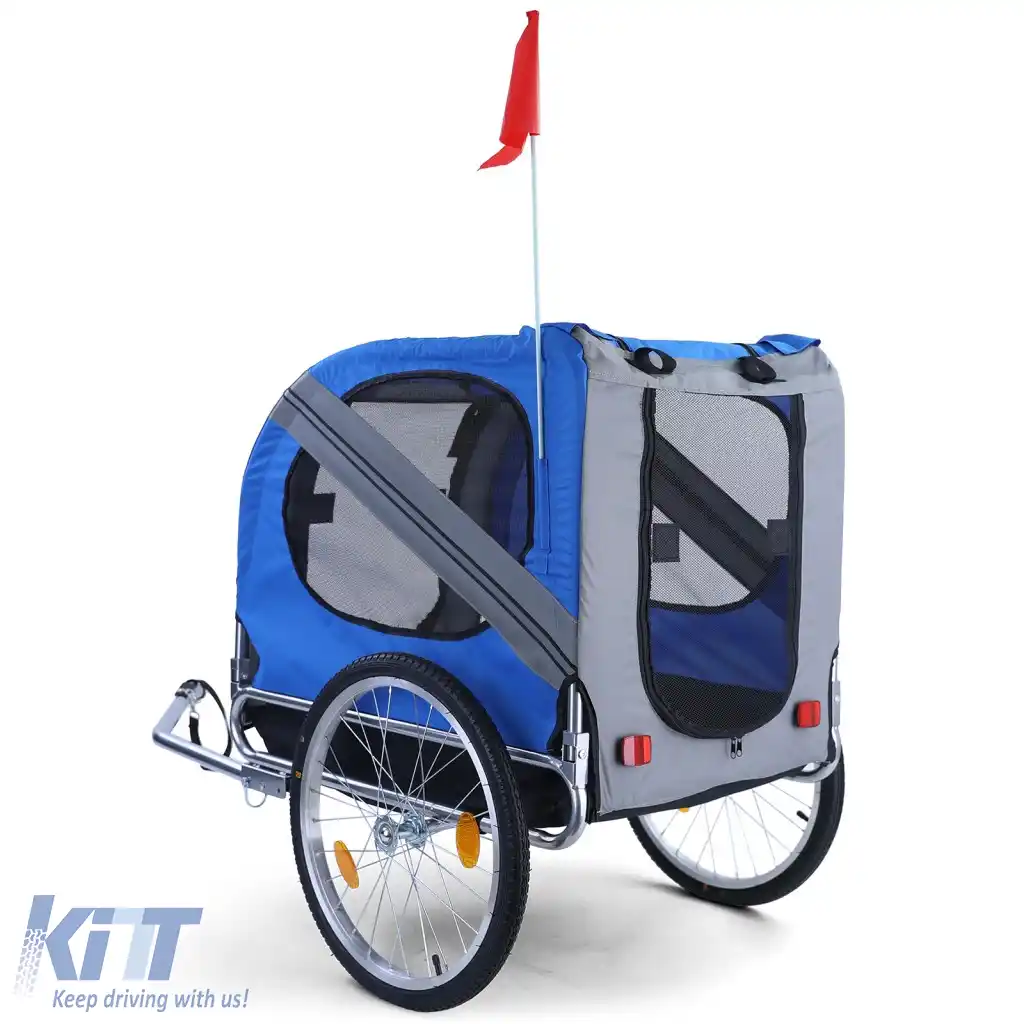 Remorcă pentru bicicletă, remorcă pentru câini, pliabilă pentru animale de companie de până la 40kg, gri-albastru-image-6326497
