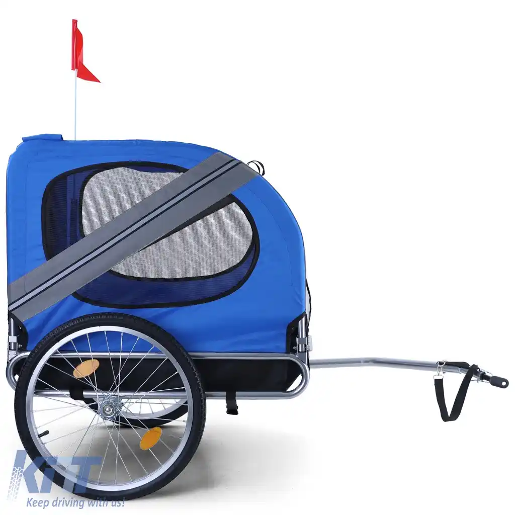 Remorcă pentru bicicletă, remorcă pentru câini, pliabilă pentru animale de companie de până la 40kg, gri-albastru-image-6326498
