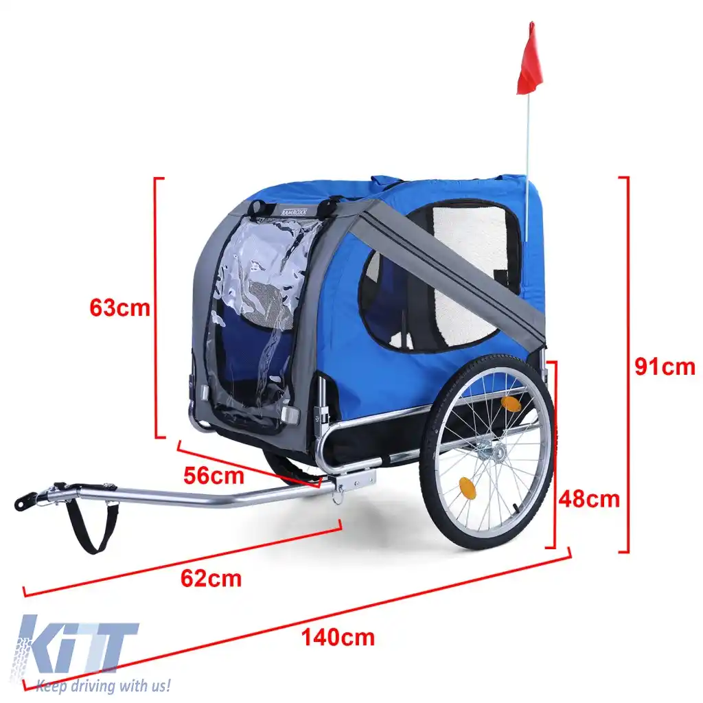Remorcă pentru bicicletă, remorcă pentru câini, pliabilă pentru animale de companie de până la 40kg, gri-albastru-image-6326505