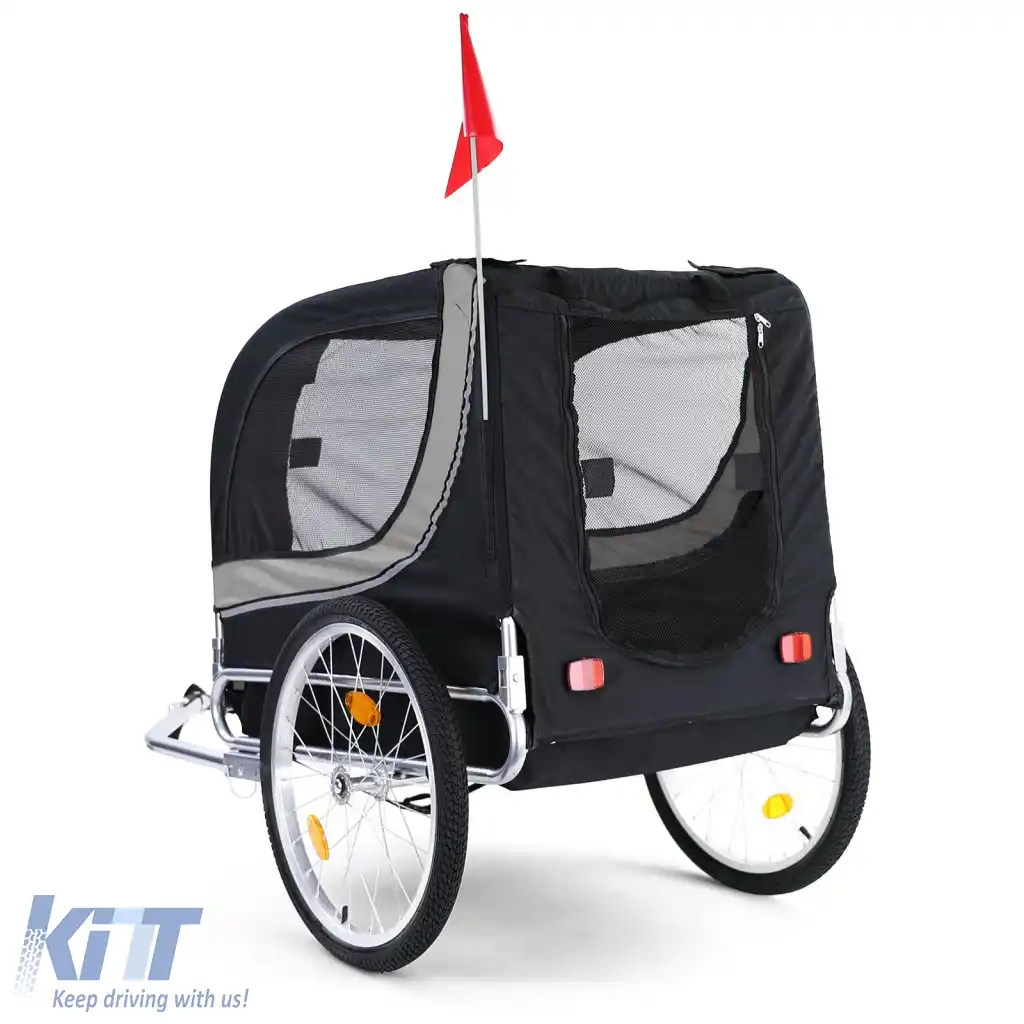 Remorcă pentru bicicletă, remorcă pentru câini, pliabilă pentru animale de companie, gri-negru, până la 40kg-image-6326694