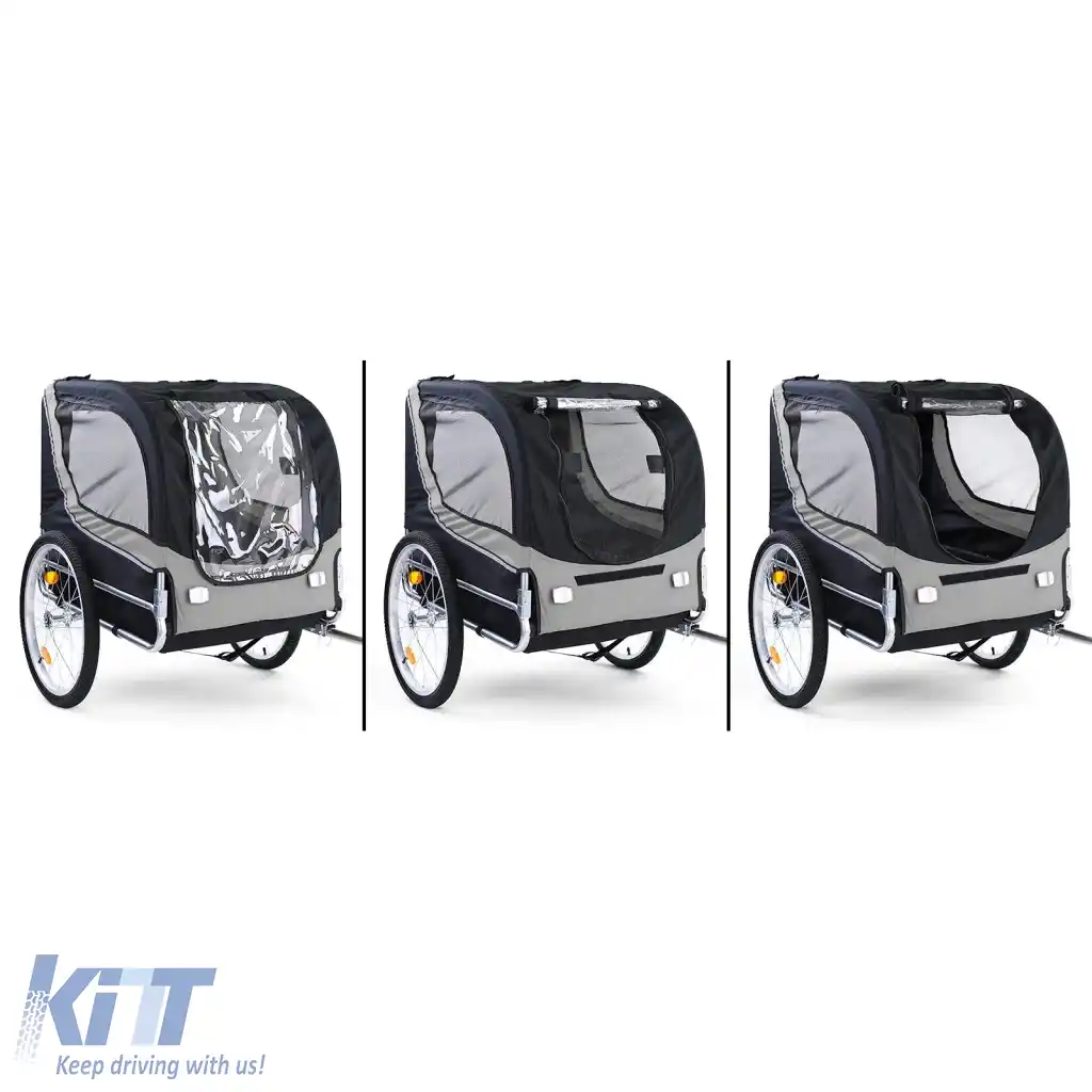 Remorcă pentru bicicletă, remorcă pentru câini, pliabilă pentru animale de companie, gri-negru, până la 40kg-image-6326696