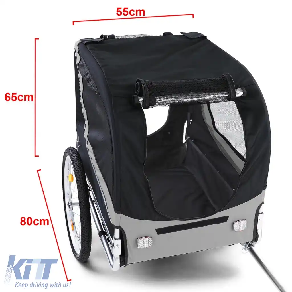 Remorcă pentru bicicletă, remorcă pentru câini, pliabilă pentru animale de companie, gri-negru, până la 40kg-image-6326697