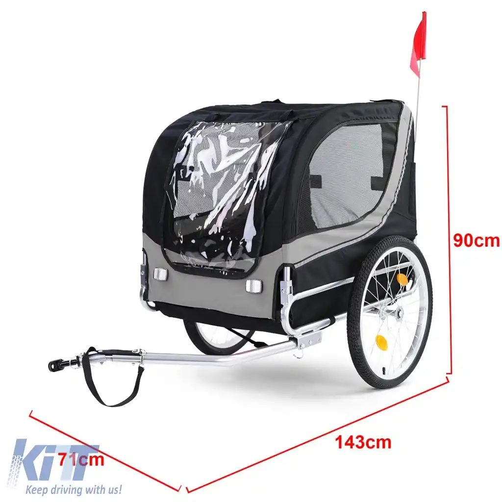 Remorcă pentru bicicletă, remorcă pentru câini, pliabilă pentru animale de companie, gri-negru, până la 40kg-image-6326698